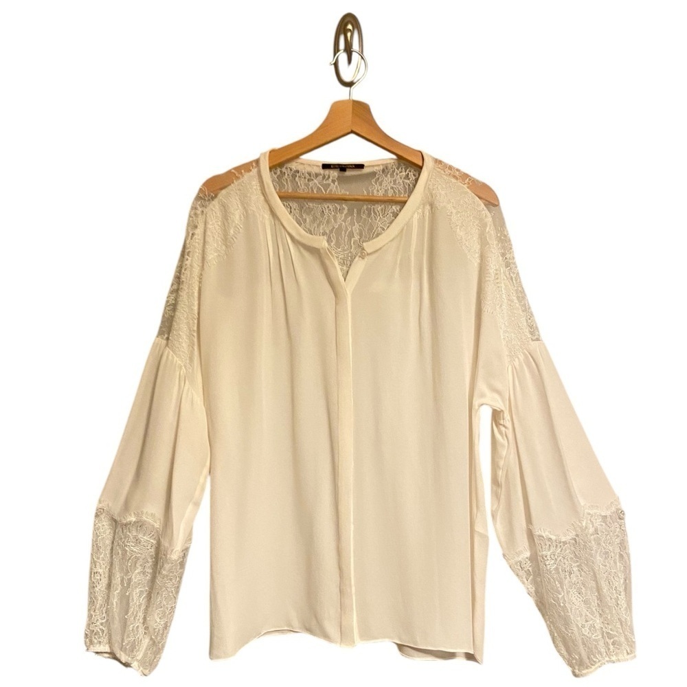 Kobi Halperin Valentina Balloon Sleeve Ivory Silk Blouse with Lace - Picture 9 of 14